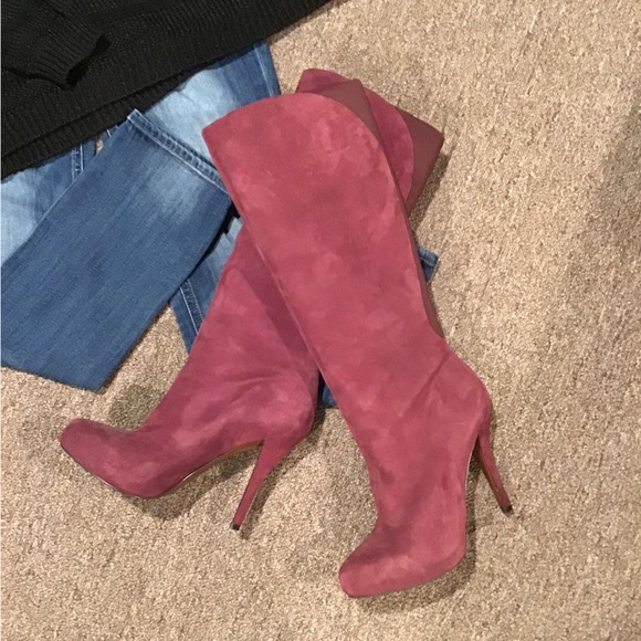 Enzo Angiolini Yabbo Suede Purple/Burgundy High Heel Knee Length Boot Size 7.5 - Picture 5 of 17